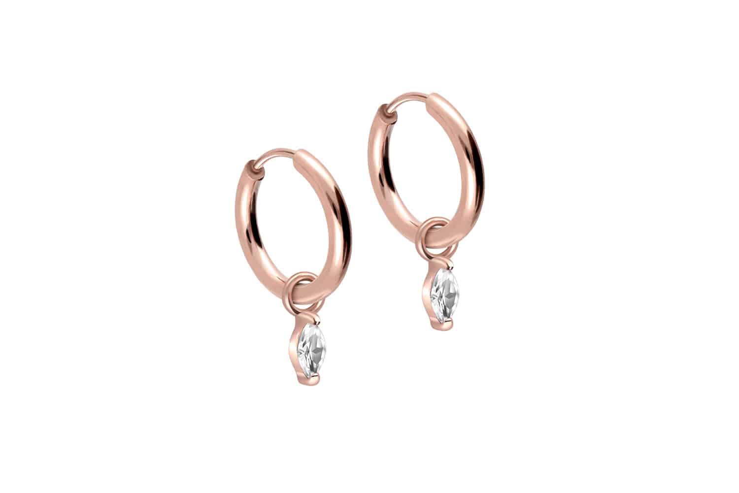 Chirurgenstahl Ohrclicker Creolen EINGEFASSTER OVALER KRISTALL von Piercingline